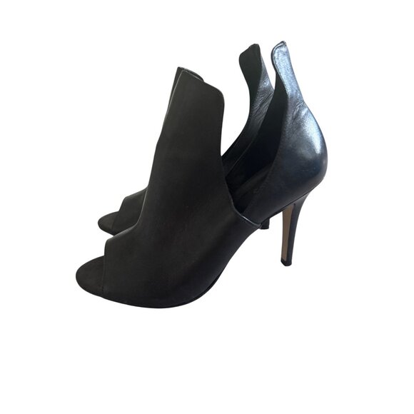 LEATHER Black Cutout Ankle Booties Heels Size 37 / US 7 - Picture 4 of 10
